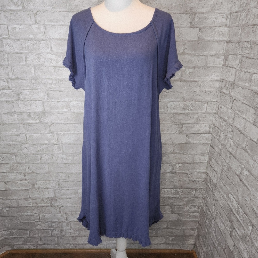 Umgee Maxi Dress Blue Linen Blend High Low Hem Boho Resort Small - Picture 2 of 8